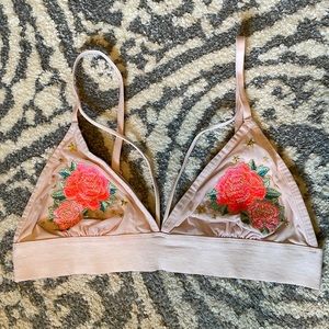 PINK Lace Triangle Bralette Floral Embroidery